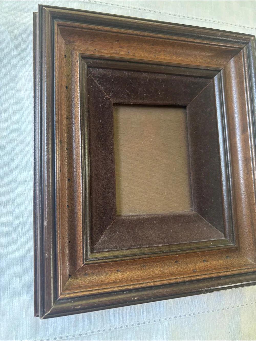 Vintage-Style Wood Picture Frame in Dark Brown Velvet Bordered
